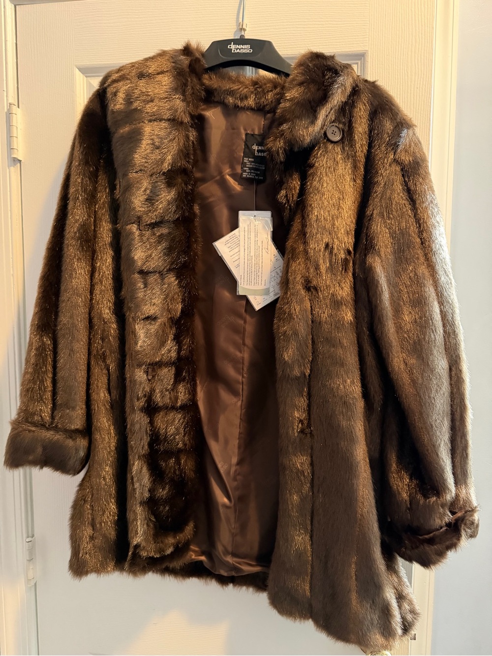 dennis basso Brown Faux Fur Teddy Coat
